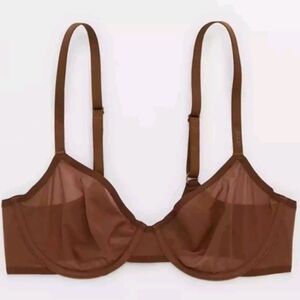 Aerie Smoothez Mesh Unlined Balconette Bra in Brown Size 34B New!